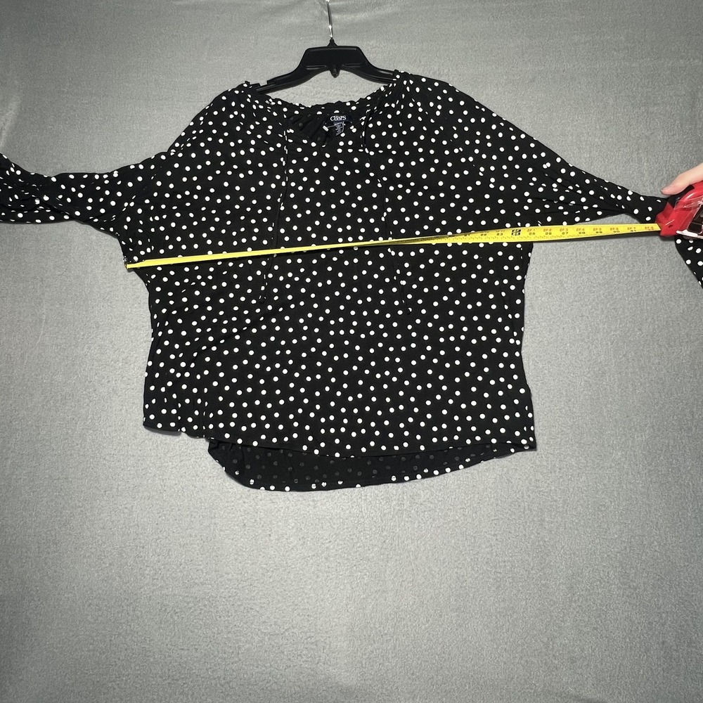 Chaps Women's XXL Black White Polka‎ Dot Cotton Blend Tie Neck Blouse Top - Picture 2 of 6
